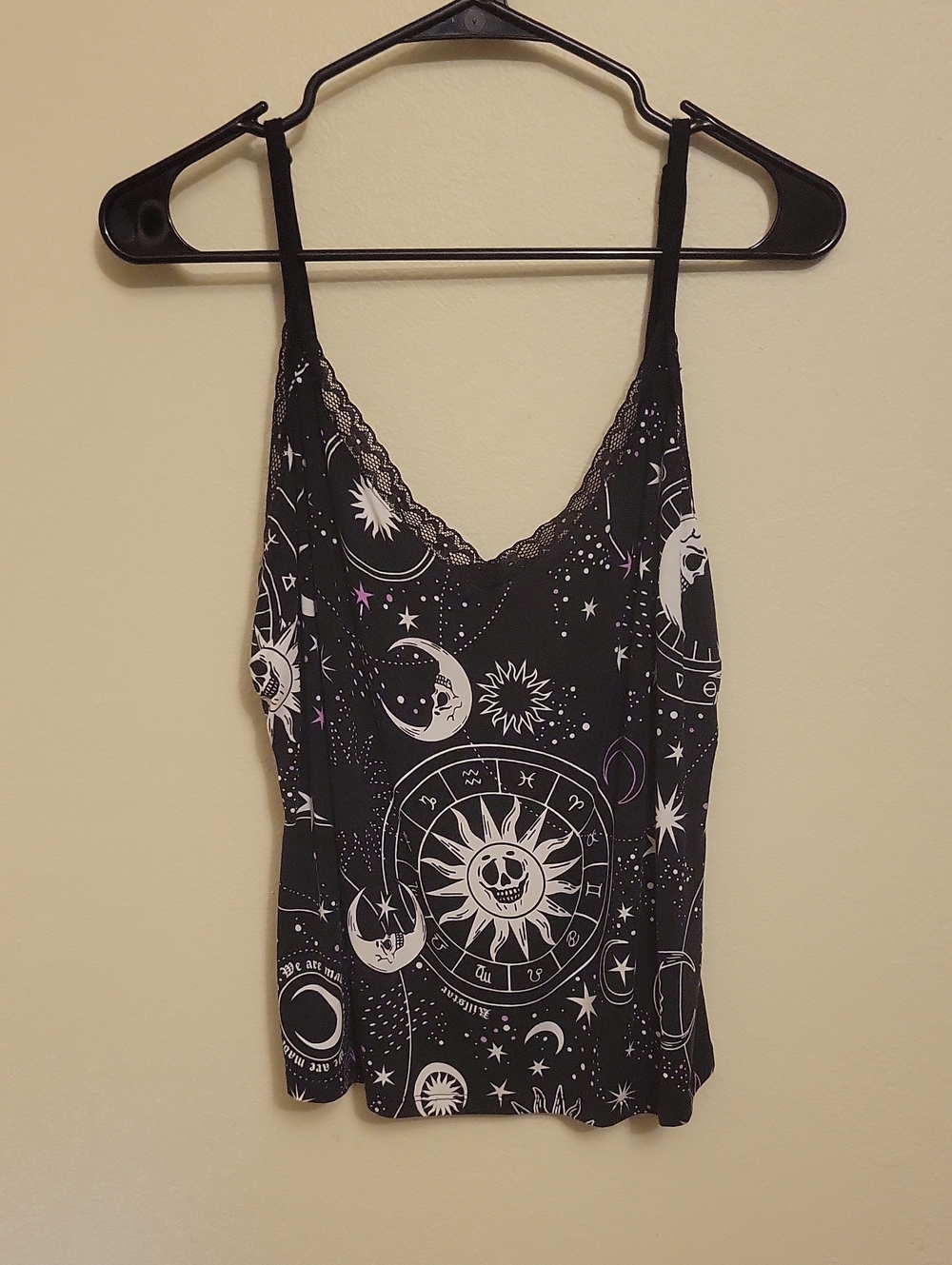 Killstar Black Celestial Lace-Trim Camisole with Moon & Sun Print